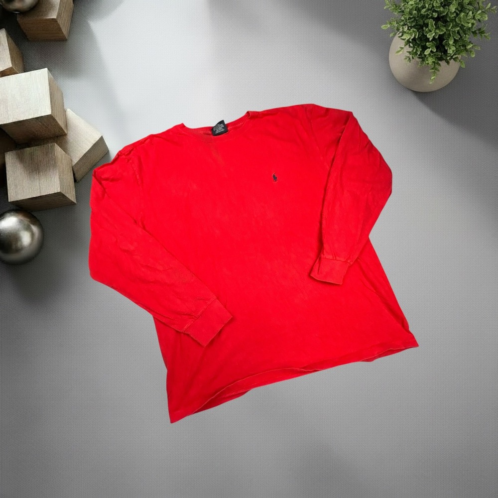 Polo Ralph Lauren Long Sleeve T-Shirt Red Vintage Y2K Boxy Fit Large